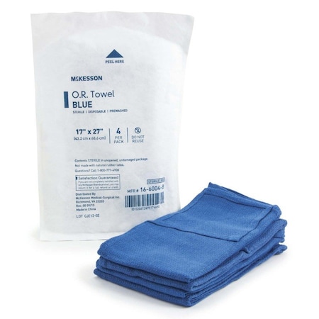 Mckesson Blue Sterile O.R. Towel, 17 x 27 Inch, 4/Pack, 4PK 16-6004-B